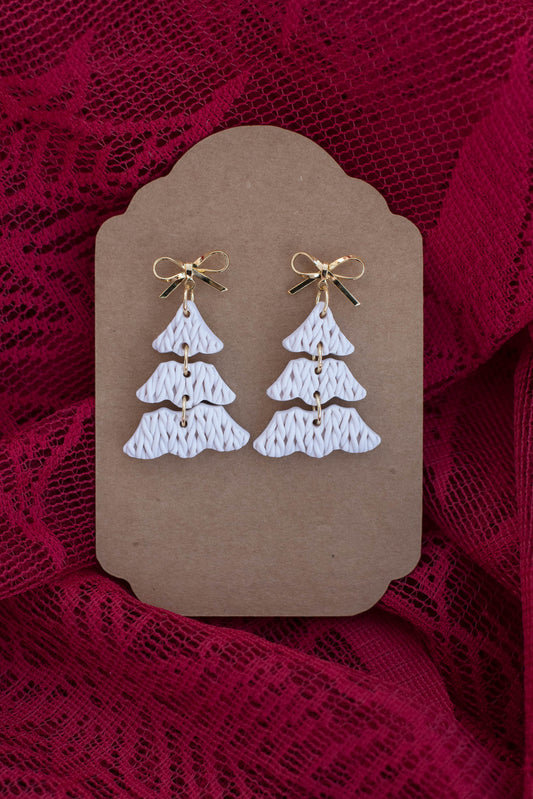 Knit Tree Dangle Earrings - 14k gold plated post, nickel free