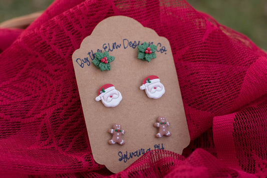 Holly Jolly Stud Pack (3 Pair) - 14k gold plated posts-nickel free