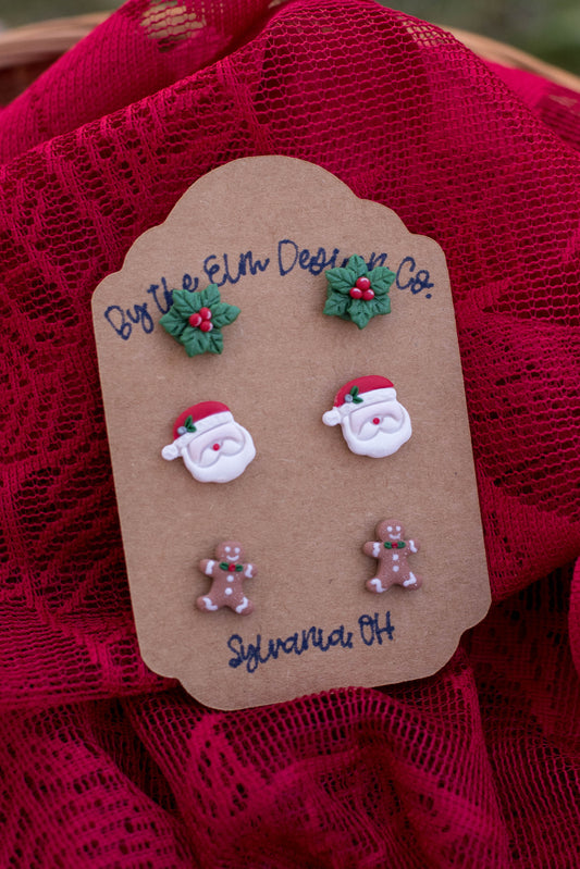 Holly Jolly Stud Pack (3 Pair) - 14k gold plated posts-nickel free