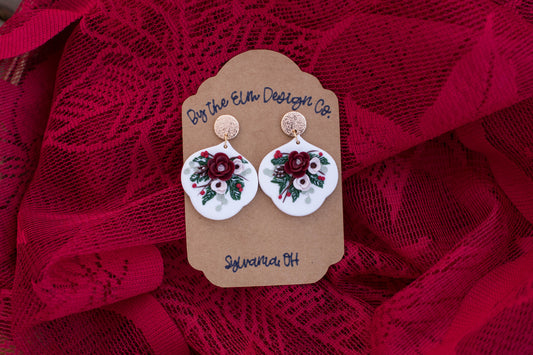 Noel Holiday Floral Dangle Earrings - 14k gold plated post, nickel free