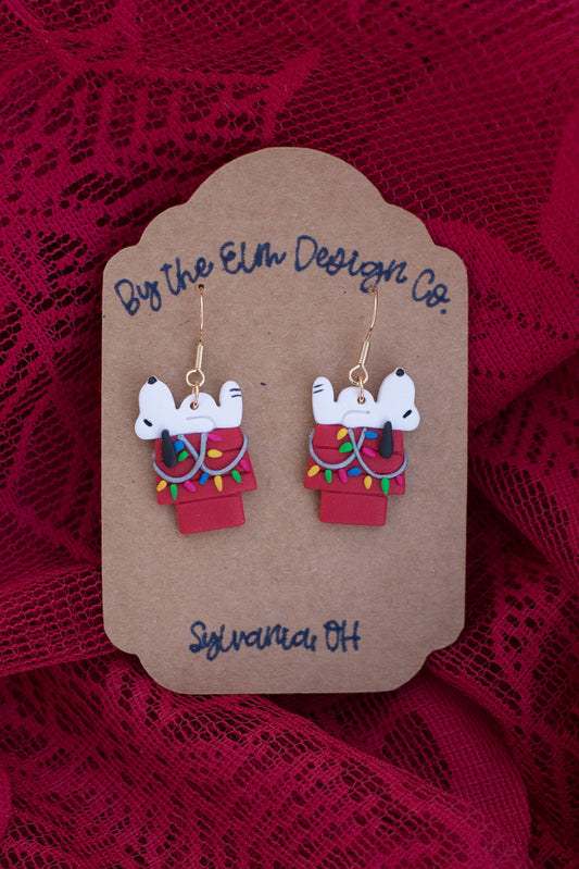 Festive Dog House Dangle Earrings - 14k gold plated ear wire, nickel free