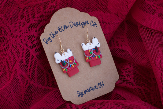 Festive Dog House Dangle Earrings - 14k gold plated ear wire, nickel free