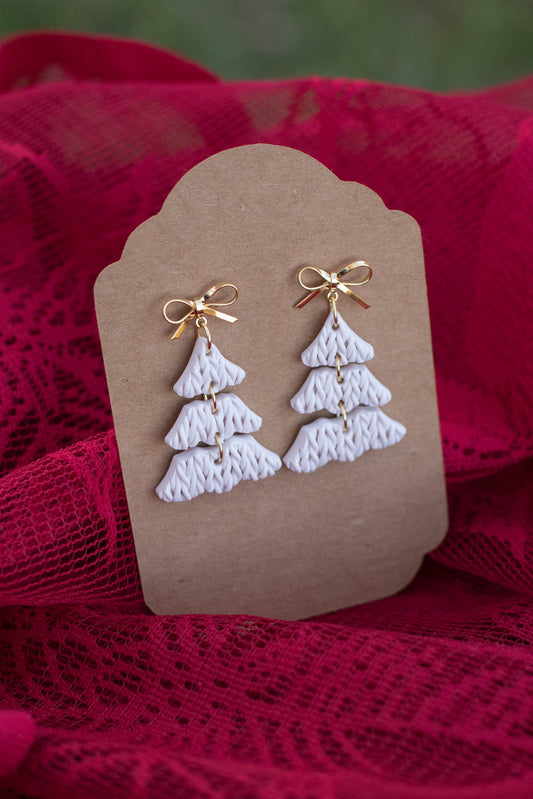Knit Tree Dangle Earrings - 14k gold plated post, nickel free