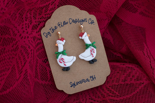 Santa Goose Dangle Earrings - 14k gold plated post, nickel free
