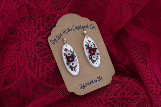 Noel Winter Floral Dangle Earrings - White gold plated post, nickel free